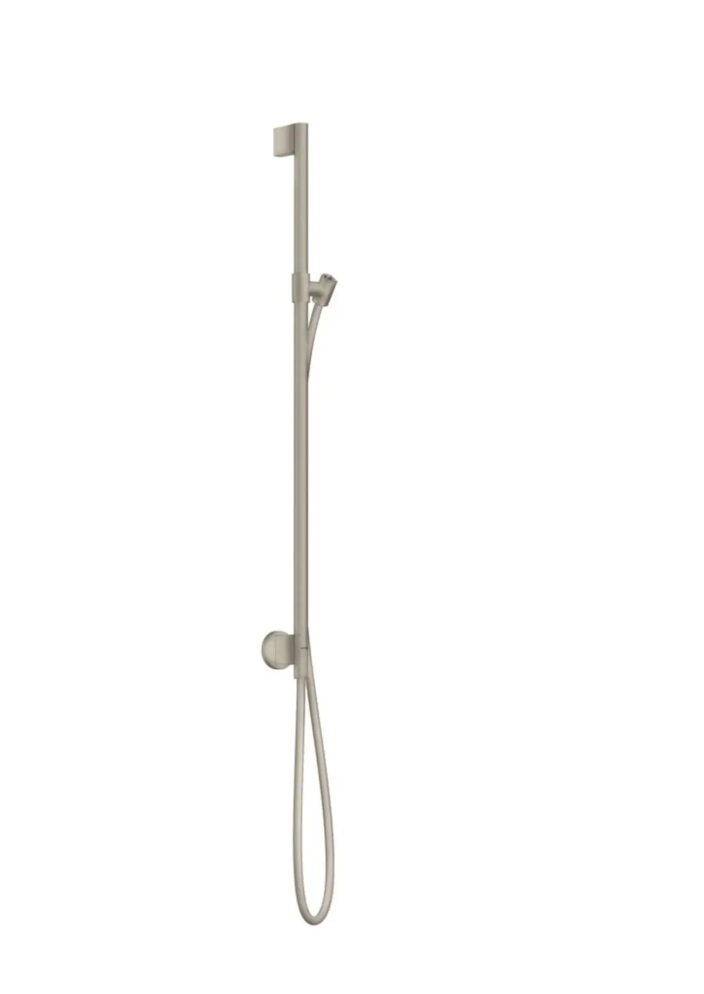 Brausestange mit Wandanschluss und Brauseschlauch in gebürstetem Nickel. Design von AXOR, geeignet für die Installation in modernen Badezimmern.